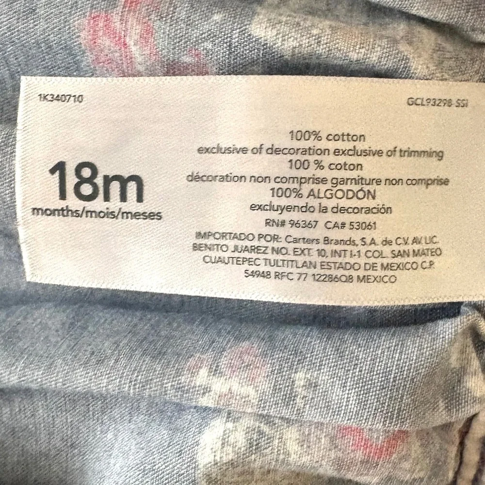 Osh‎ Kosh B'Gosh Girl's Floral Denim Overall Dress in Size 18M